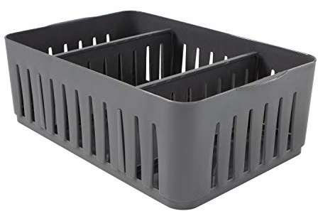 Simplify 3 Compartment Stackable Bin with Adjustable Dividers | Drawer Organizer | Storage Basket | Good for Office | Desk Supplies | Dorm | Bathroom | Accessories | Make Up | Grey
