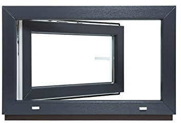 Kellerfenster - Kunststoff - Fenster - innen weiß/außen anthrazit - BxH: 70 x 40 cm - 700 x 400 mm - DIN Links - 2 fach Verglasung - 60 mm Profil