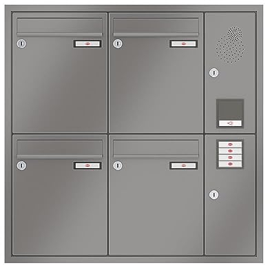 RENZ/Eckrahmen / 4er Unterputz-Briefkastenanlage Einbau-Briefkasten mit Sprechfeld/RAL-Farbe 9007 Volumen 8 L/Dein-Briefkasten.de