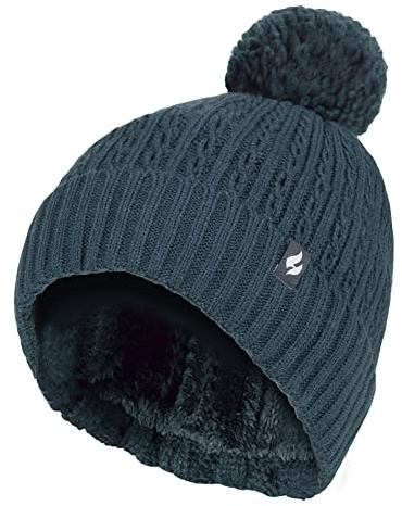HEAT HOLDERS Dam termisk kabel mössa hatt vinter stickad pom pom mössa | mjuk ribbstickad tofsmössa, Blågrön, en storlek
