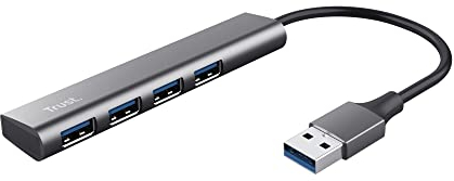 Trust Halyx 4 Port USB Hub 3.2 Gen 1, USB Adapter 5 GBit/s, Dünn und Kompakt, USB Verteiler, USB Verlängerung Datenhub, USB Splitter für PC, Computer, Desktop, Laptop, Windows - Grau