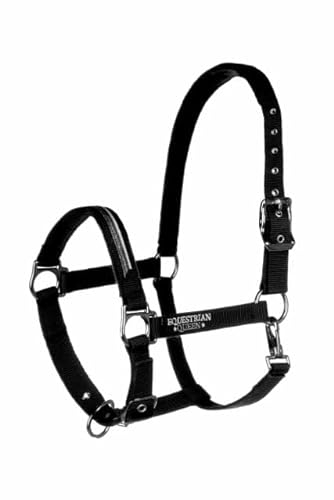 EQUESTRIAN QUEEN Paris Halfter für Pferde und Pony, Vlieshalfter, Verstellbares, Ponyhalfter, Stallhalfter, Weidehalfter, weiches Fleece (Pony, Schwarz)
