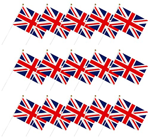 15pcs Union Jack, Drapeaux Ondulants, Banderoles de Décoration de Fête, Souvenir du Couronnement du Roi Charles III, Convient pour Célébrer les Célébrations Royales, les Événements Sportifs (14*21cm)