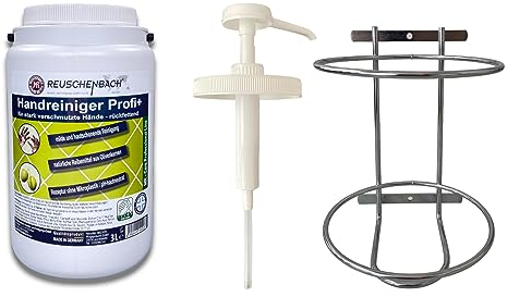 Reuschenbach Handreiniger Profi+ mit Dosierpumpe u. Wandhalter, Handwaschpaste für Werkstatt, rückfettend