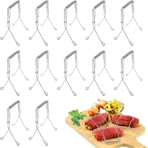 mizikuu 12 Stück Rouladenklammern aus Edelstahl, Alternative zu Rouladennadeln wiederverwendbar Rouladenringe Rouladenringe Für Die Schnelle Und Unkomplizierte Herstellung Rouladenspieße