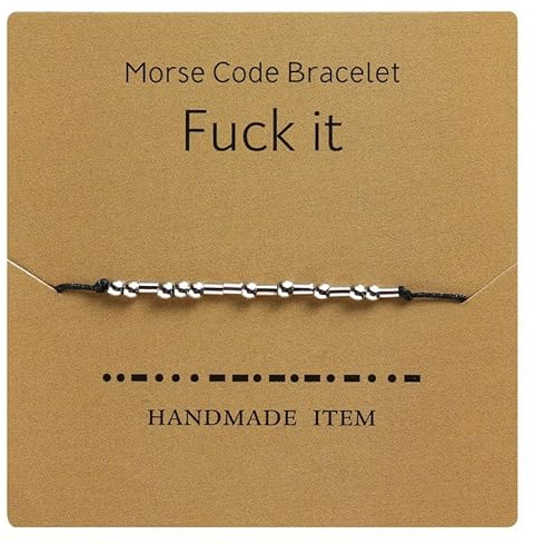 yenlk Morse Code Bracelet Beads on Silk Cord Bracelet Silver Secret Code Bracelet Gift (Fuck it)