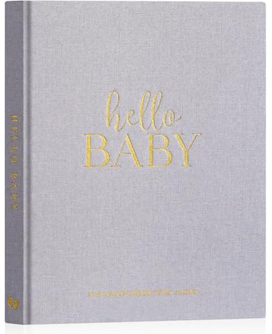 Lanpn Hello Baby Erstes 5 Jahr Babytagebuch für Mädchen Junge - Leinen Hardcover Baby Tagebuch zum Eintragen Babybuch für neue Eltern - Baby Album Baby Erinnerungsbuch Geschenk (Grau, 154 Seiten)