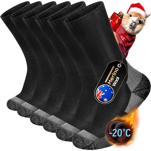 kaciixaa Merino Wool Socks for Men and Women Warm Thick Cozy Boot Thermal Socks Winter Work Soft Sports Running Sneaker Socks(Black,9-12)