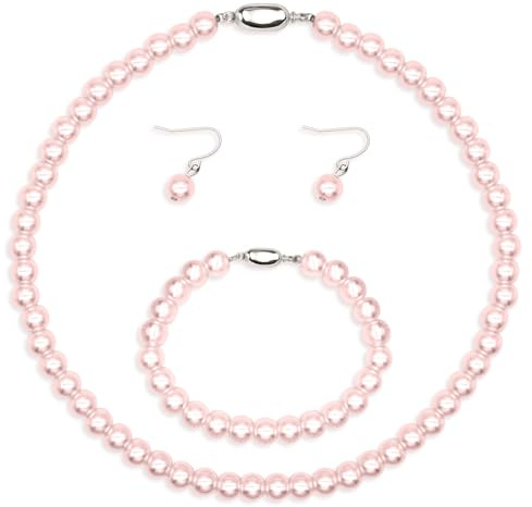 Kucheed Set di Gioielli in Perle Finte, Collana Bracciale e Orecchini in Perle Finte, 3 Pezzi di Gioielli da Sposa, Regalo per Donna