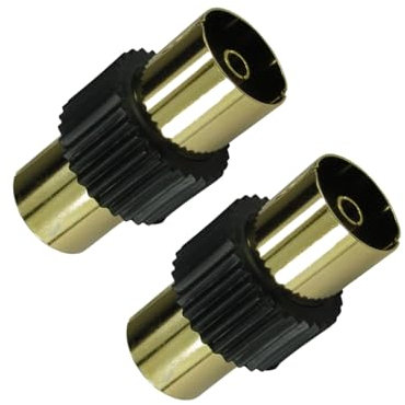 Relloh TV Aerial Coaxial Cable Connectors Black - Premium Gold Plated 2x Female Connectors for Seamless Signal Transmission - Coaxial TV Aerial Connector Kit RF Coax Aerial Adapters