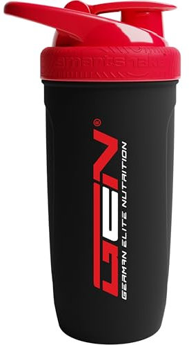 German Elite Nutrition - Shaker Reforce in acciaio inox - nero, 700 ml - a prova di perdite - unità di misura incise all'interno - privo di BPA e DEHP - Shaker per proteine in acciaio inox