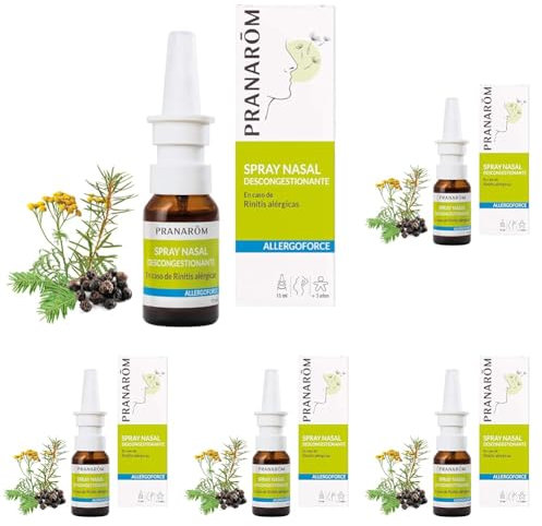 PRANAROM - Allergoforce - Spray Nasal Descongestionante - Con Aceites Esenciales Bio, Rinitis Alérgica Y Molestias Estacionales - 15ml (Paquete de 5)