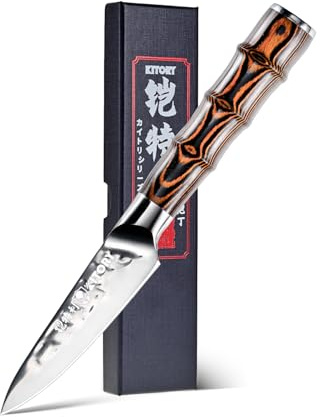 Kitory Couteau à Fruit 9cm, Couteau Paring Professionnel, Acier inoxydable à haute teneur en carbone, lame ultra-tranchante et durable, Poignée unique en forme de bambou