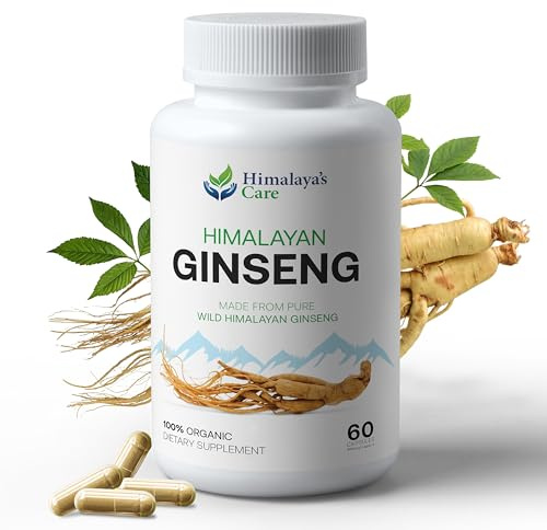 Panax Ginseng Supplement 1000mg - 60 Vegan Capsules - Korean Red Ginseng Extract Root Powder Pills for Men and Women - for Natural Energy, Focus, Immune Support, Vitality & Stamina