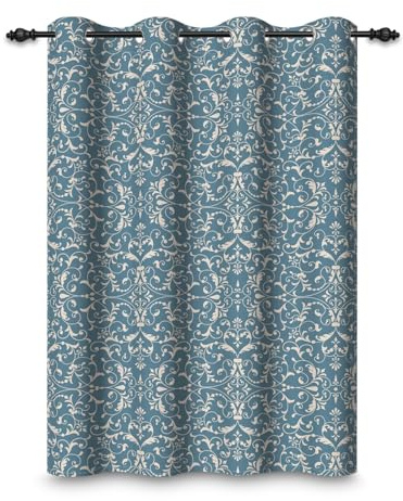 ggaimwf 107x160cm Tenda oscurante vintage Stile Barocco Blu Lussuoso Modello Tende con occhielli Isolamento termico Trattamenti per finestre con occhielli per soggiorno Camera da letto,1 Pannello