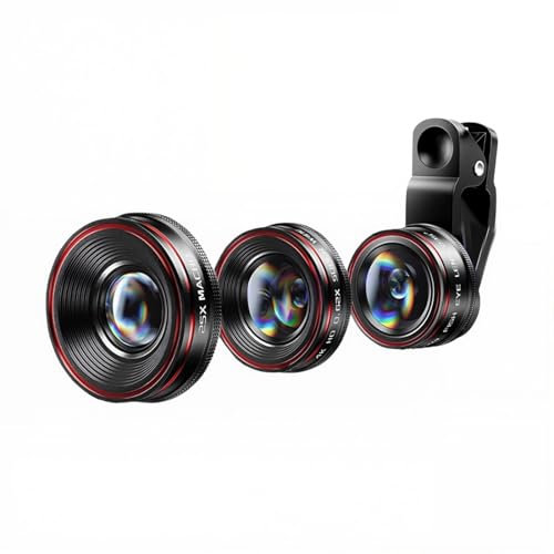 Lente de cámara de teléfono 3 en 1, Objetivo para movil, 120° Gran Angular Lente, 25X Objetivo Macro, 235° Ojo de pez, Mobile Phone Camera Lenses, para la mayoría de Smartphones