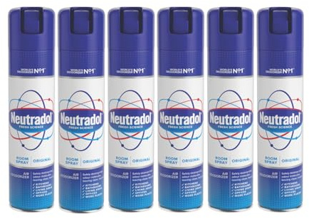 Neutradol Room Spray, Original, 6 x 300ml | Fast Acting Aerosol, Air Freshener, Home & Office, Odour Eliminator