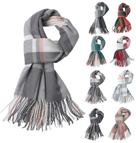 Fjquamitix Women Tartan Cashmere Scrarf, Ladies Scarves Wraps Winter Long Soft Warm Tassel Shawls Stole Gifts for Women (Gray)