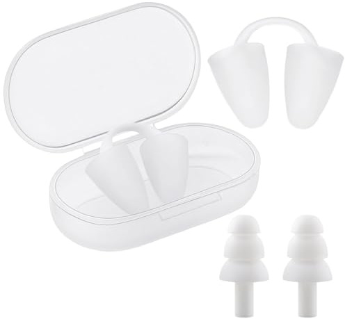 Pinces-Nez pour la Natation, Bouchons d'Oreilles de Natation, Pinces Nasales Étanches en Silicone, Clip de Nez Invisible pour la Natation et la Plongée