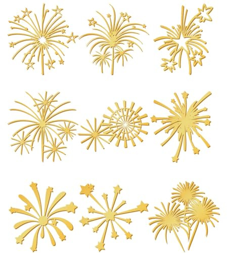 CRASPIRE 9 Stile Adesivi in Metallo Dorato Fuochi D'Artificio Stella 1.6x1.6 Pollici Autoadesivi Impermeabili Etichetta Graziosi Adesivi in Rilievo per La Creazione di Biglietti