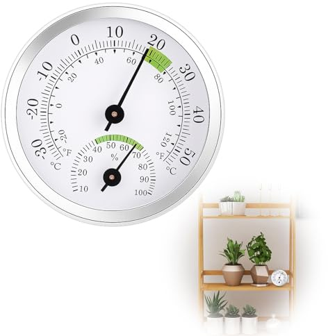 wilcractk Higrómetro Termohigrómetro Analógico Mini Interior 5.8cm Plata Verde, Medidor Preciso de Temperatura y Humedad sin Batería para Hogar, Oficina, Invernadero o Taller