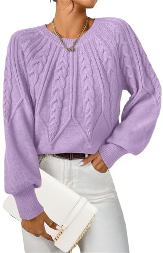 Suéter Grueso de Punto Trenzado para Mujer, Cuello Redondo, Manga Larga, Suave, a la Moda, colección otoño 2025, Color Lila Claro, Talla Extragrande