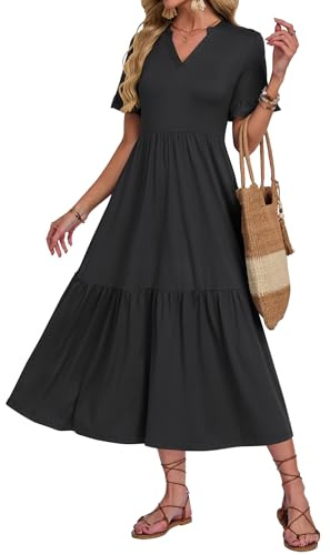 AUSELILY Summer Dresses for Women UK V Neck Maxi Dresses Black L