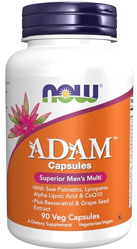 NOW Foods Supplements, ADAM™ Men's Multivitamin with Saw Palmetto, Lycopene, Alpha Lipoic Acid and CoQ10, Plus Natural Resveratrol & Grape Seed Extract, 90 Veg Capsules