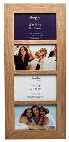 Hampton Frames | Multi Aperture Photo Frame 4x6 (10x15cm), Natural Oak, Non Glass | Wall Mount, Landscape or Portrait, Swivel Clips | Display Four Photos in Wooden Style
