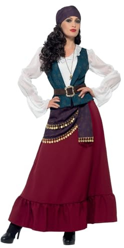 Smiffys Costume belle flibustière Deluxe, Violet, avec robe, ceinture, bandana et collier Halloween