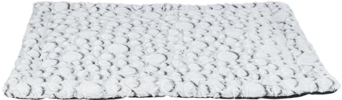 TRIXIE Extra mjuk hundsäng med halkfri botten liggmatta Mila, plysch, 100 × 70 cm, vit/grå, tvättbar i maskin – 38989