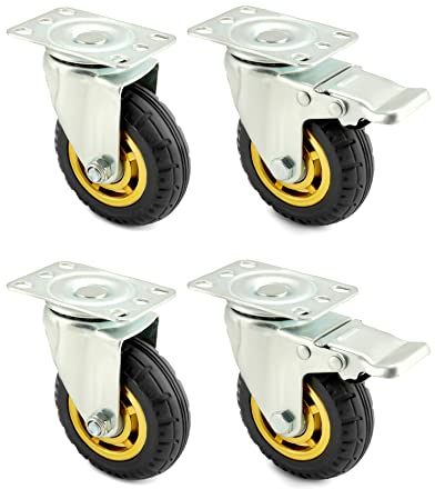 QWORK® 4X ruedas giratorias 100mm, hasta 70 kg por rueda, para transporte de muebles y transporte industrial (2 ruedas giratorias, 2 ruedas de freno)