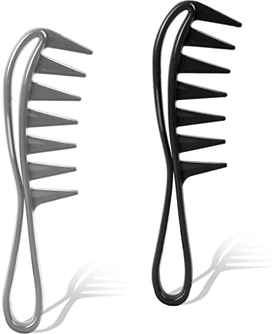 2 Stück Lockenkamm Breiter Zahnkamm Große Zahnkämme Haifischzahn-Haarkämme Haltbare Kunststoff-Haarkämme Frisurenwerkzeug für lockiges, nasses, welliges Haar Perücken (Schwarz, Grau)