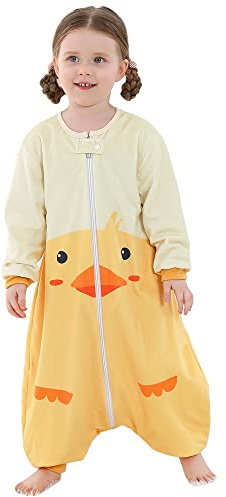 COOKY.D Long Sleeve Baby Sleeping Bags with Feet Boys Girls Cartoon Sleep Sack,Duck 5-6 Years
