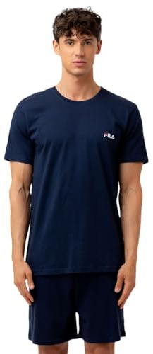 Fila Pigiama Uomo Cotone 100%, Set Maglietta e Pantaloni Corti Uomo, Morbido e Confortevole, Blu, Taglie L