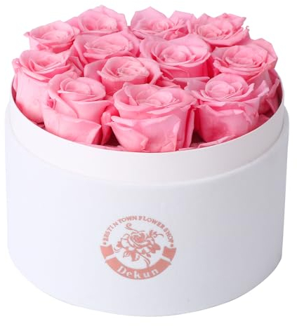 Dekun Preserved Roses Gift Box,12 Genuine Roses,Premium Fresh Cut Roses, Real Roses That Last a Year,Gifts for Women (Pink)
