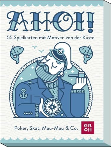 GROH AHOI! 55 Spielkarten mit Motiven von der Küste: Poker, Skat, Mau-Mau & Co. | illustriertes Kartenset, 55 Blatt inkl. 3 Joker