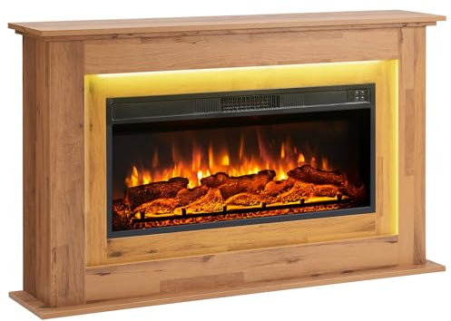 FlameKo Savannah Fireplace with 128cm/50 surround and Realistic Flame Effect Heater Dark Bronx Oak Multiple Colours Available