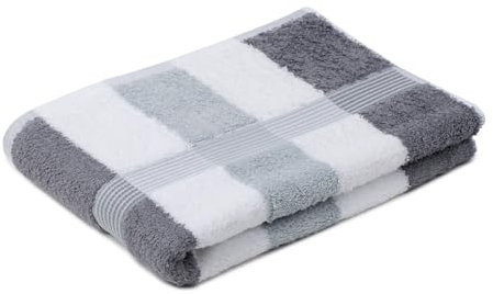 Gözze - New York Streifen Duschtuch, Weich und saugfähig, 100% Baumwolle, 70 x 140 cm - Anthrazit/Weiß/Silber