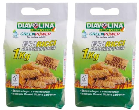 Diavolina Accendifuoco Ecoricci 100% vegetale, Offerta Multipack 2 confezioni da 1Kg