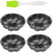 ZBHDEYG 4 petits moules à gâteau, 1 petite brosse à huile, petit moule à gâteau, mini moule à pâtisserie, petit moule rond, petit moule à cupcake, mini moule à muffins