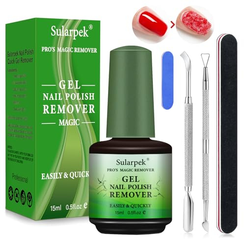 Sularpek 1 PCS Gellack Entferner Set für UV,UV Nagellackentferner Shellac Remover, 15 ml Gellack Entferner Set für UV Nagellack, Magic Remover Aceton Peel Off Kit mit Nagelfeile und Nagellackschaber