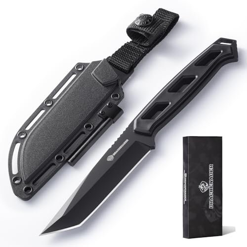 DRACHENADER gürtelmesser,10cm Klinge feststehendes messer,Full Tang outdoor messer survival mit Kydex Scheide (D-TANTO KLINGE-VOLLSCHWARZ)