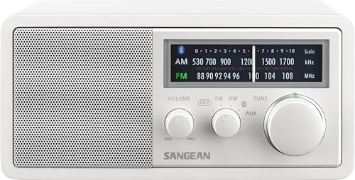 SANGEAN WR-11 BT+ retroradio med FM, Bluetooth, AUX, äkta trähölje, matt vit