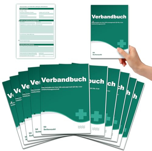 BEIMEIII 10 Stück Verbandbuch A5 Erste Hilfe Meldeblock 500 Seitenzahl Gelocht Verbandbuch Kita für Betriebe 2025 Verbandbuch Abreißblock Heraustrennbare Seiten Unfallbuch für Gewerbe Arbeit Büro