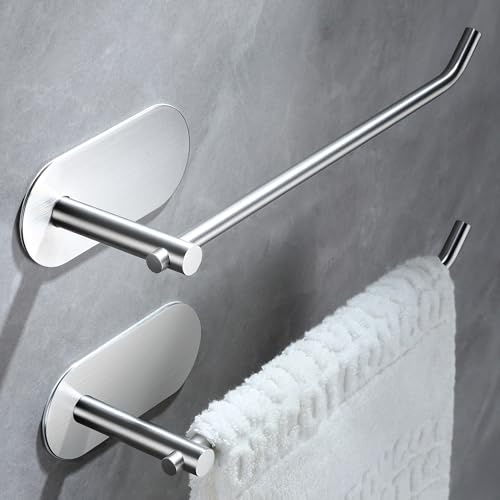 SUNTECH Hand Towel Holder 2 Packs,9-Inch Self-Adhesive Hand Towel Rack for Bathroom and Kitchen, Brushed Stainless Steel Wall Mount Towel Bar,No Drilling