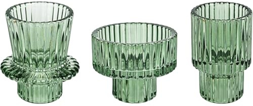 Porta Candele Set, Portacandele da Tavolo, Moderni Vetro Decorazione, Porta Tealight Candle Holder,Cristallo per Casa, Cena, Matrimonio, Festa, Festival (3, Verde)