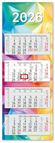 Timr Calendario 4 mesi 2026 - Calendario da parete 4 mesi con cursore - 90 cm Calendario quadrimestrale multilingue D/GB/F/ES I Motivo Colorato I tr319