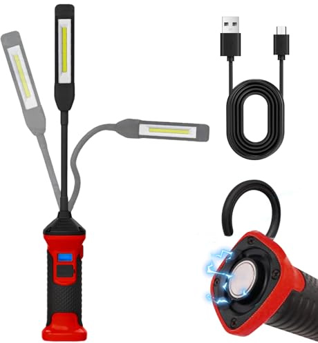 Lampada da lavoro a LED con 1000 lumen, 3 modalità, lampada da officina super luminosa con base magnetica e collo di cigno a 360°, lampada di ispezione COB per riparazione auto, officina e campeggio