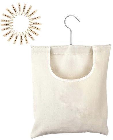 Bkljkf Sac à pinces à linge | Sac à pinces à linge d'extérieur en toile | Organiseur de linge à suspendre avec 20 pinces, sac robuste pour pulls, manteaux, linge de lit, couches